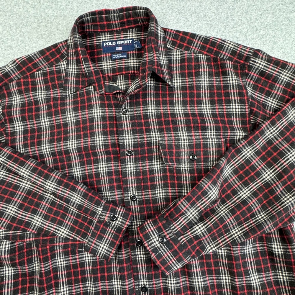 Vintage Polo Sport Ralph Lauren Flannel Shirt Mens Large Wool Blend Plaid 90's